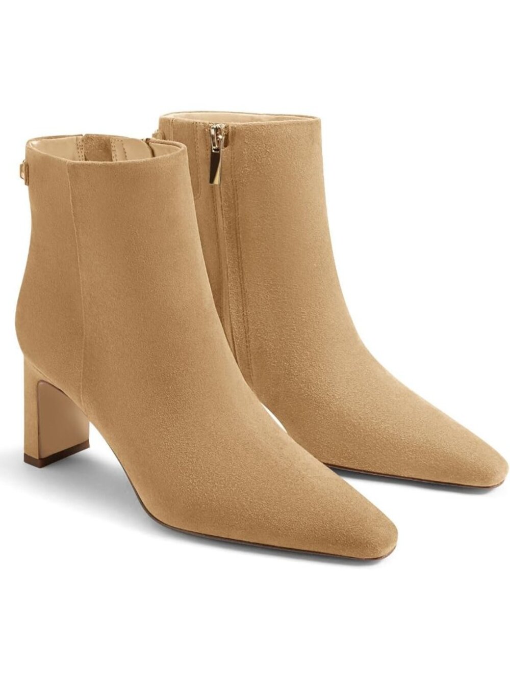 Women's Khaki Faux Suede Chunky Heel Closed Toe Side Zipper Dress Ankle Boots